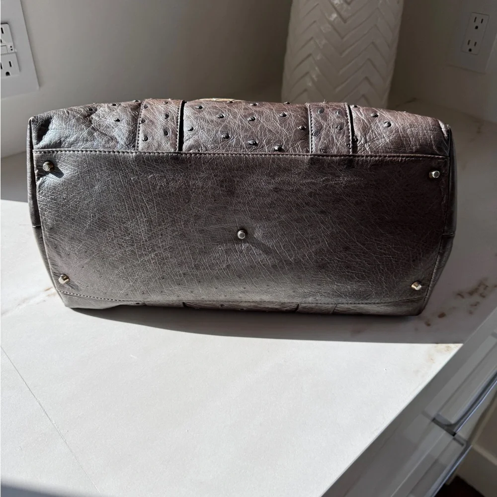 Versace Ostrich Handbag - Silver Grey with Champagne Hardware - Picture 13 of 17